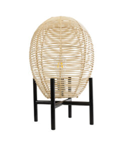 GloboStar® NERINA 02014 Boho Επιτραπέζιο Φωτιστικό Πορτατίφ Μονόφωτο 1 x E27 AC220-240V IP20 – Φ30 x Υ50cm – Μαύρο Μεταλλικό με Μπεζ Ρατάν Καπέλο Πλέγμα – 5 Χρόνια Εγγύηση