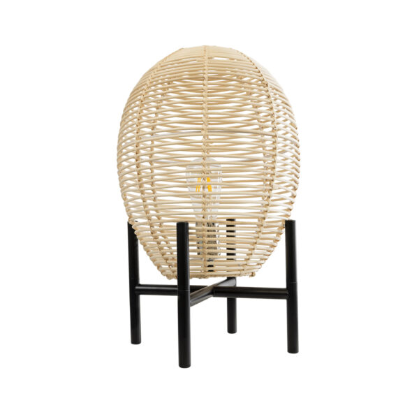 GloboStar® NERINA 02014 Boho Επιτραπέζιο Φωτιστικό Πορτατίφ Μονόφωτο 1 x E27 AC220-240V IP20 – Φ30 x Υ50cm – Μαύρο Μεταλλικό με Μπεζ Ρατάν Καπέλο Πλέγμα – 5 Χρόνια Εγγύηση