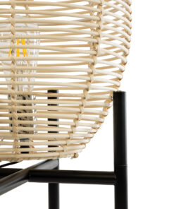 GloboStar® NERINA 02014 Boho Επιτραπέζιο Φωτιστικό Πορτατίφ Μονόφωτο 1 x E27 AC220-240V IP20 – Φ30 x Υ50cm – Μαύρο Μεταλλικό με Μπεζ Ρατάν Καπέλο Πλέγμα – 5 Χρόνια Εγγύηση