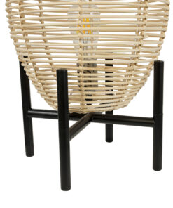 GloboStar® NERINA 02014 Boho Επιτραπέζιο Φωτιστικό Πορτατίφ Μονόφωτο 1 x E27 AC220-240V IP20 – Φ30 x Υ50cm – Μαύρο Μεταλλικό με Μπεζ Ρατάν Καπέλο Πλέγμα – 5 Χρόνια Εγγύηση