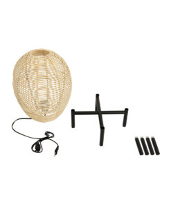 GloboStar® NERINA 02014 Boho Επιτραπέζιο Φωτιστικό Πορτατίφ Μονόφωτο 1 x E27 AC220-240V IP20 – Φ30 x Υ50cm – Μαύρο Μεταλλικό με Μπεζ Ρατάν Καπέλο Πλέγμα – 5 Χρόνια Εγγύηση