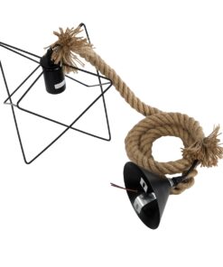 GloboStar® KAZEMI 02018 Μοντέρνο Κρεμαστό Φωτιστικό Οροφής Μονόφωτο 1 x E27 AC220-240V IP20 – Μ18 x Π18 x Υ17cm – Μαύρο Μεταλλικό με Μπεζ Σχοινί Πλέγμα – 5 Χρόνια Εγγύηση