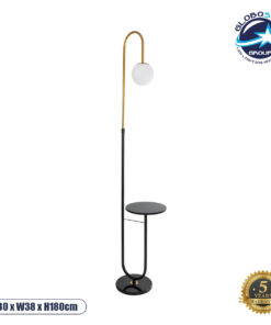 GloboStar® CORDELIA 02024 Μοντέρνο Επιδαπέδιο Φωτιστικό Τραπεζάκι Μονόφωτο 1 x E27 AC220-240V IP20 – Μ30 x Π38 x Υ180cm – Μαύρο με Χρυσό Μεταλλικό & Γυάλινη Γαλακτερή Μπάλα – 5 Χρόνια Εγγύηση