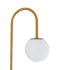 GloboStar® CORDELIA 02024 Μοντέρνο Επιδαπέδιο Φωτιστικό Τραπεζάκι Μονόφωτο 1 x E27 AC220-240V IP20 – Μ30 x Π38 x Υ180cm – Μαύρο με Χρυσό Μεταλλικό & Γυάλινη Γαλακτερή Μπάλα – 5 Χρόνια Εγγύηση