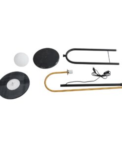 GloboStar® CORDELIA 02024 Μοντέρνο Επιδαπέδιο Φωτιστικό Τραπεζάκι Μονόφωτο 1 x E27 AC220-240V IP20 – Μ30 x Π38 x Υ180cm – Μαύρο με Χρυσό Μεταλλικό & Γυάλινη Γαλακτερή Μπάλα – 5 Χρόνια Εγγύηση