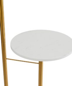 GloboStar® CORDELIA 02025 Μοντέρνο Επιδαπέδιο Φωτιστικό Τραπεζάκι Μονόφωτο 1 x E27 AC220-240V IP20 – Μ30 x Π38 x Υ180cm – Χρυσό με Λευκό Μεταλλικό & Γυάλινη Γαλακτερή Μπάλα – 5 Χρόνια Εγγύηση