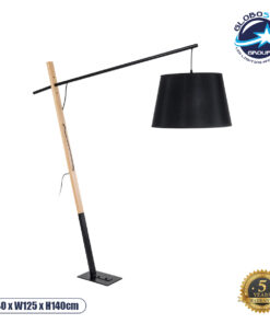 GloboStar® KELSIE 02029 Μοντέρνο Επιδαπέδιο Φωτιστικό Μονόφωτο 1 x E27 AC220-240V IP20 – Μ40 x Π125 x Υ140cm – Μαύρο Μεταλλικό με Μπεζ Ξύλινο Σώμα & Μαύρο Καπέλο – 5 Χρόνια Εγγύηση