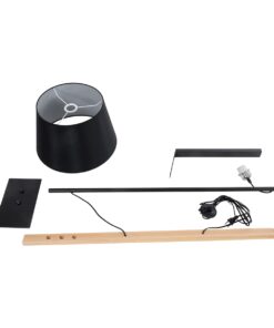 GloboStar® KELSIE 02029 Μοντέρνο Επιδαπέδιο Φωτιστικό Μονόφωτο 1 x E27 AC220-240V IP20 – Μ40 x Π125 x Υ140cm – Μαύρο Μεταλλικό με Μπεζ Ξύλινο Σώμα & Μαύρο Καπέλο – 5 Χρόνια Εγγύηση