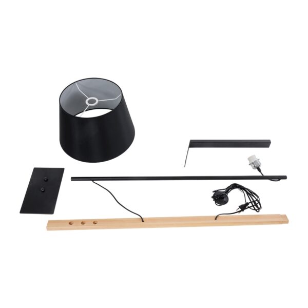 GloboStar® KELSIE 02029 Μοντέρνο Επιδαπέδιο Φωτιστικό Μονόφωτο 1 x E27 AC220-240V IP20 – Μ40 x Π125 x Υ140cm – Μαύρο Μεταλλικό με Μπεζ Ξύλινο Σώμα & Μαύρο Καπέλο – 5 Χρόνια Εγγύηση