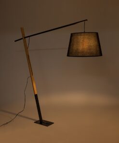 GloboStar® KELSIE 02029 Μοντέρνο Επιδαπέδιο Φωτιστικό Μονόφωτο 1 x E27 AC220-240V IP20 – Μ40 x Π125 x Υ140cm – Μαύρο Μεταλλικό με Μπεζ Ξύλινο Σώμα & Μαύρο Καπέλο – 5 Χρόνια Εγγύηση