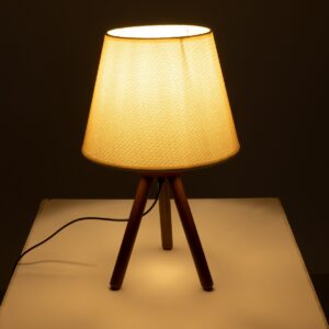 GloboStar® BIOKO 02031 Μοντέρνο Επιτραπέζιο Φωτιστικό Μονόφωτο 1 x E27 AC220-240V IP20 – Φ25 x Υ40cm – Καφέ Ξύλινο Σώμα & Μπεζ Καπέλο Καμπάνα – 5 Χρόνια Εγγύηση