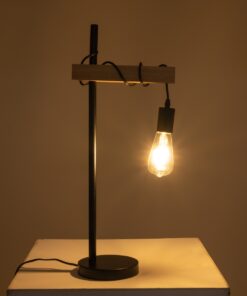 GloboStar® MINDELO 02032 Μοντέρνο Επιτραπέζιο Φωτιστικό Μονόφωτο 1 x E27 AC220-240V IP20 – Μ25 x Π15 x Υ60cm – Μαύρο Μεταλλικό Σώμα με Μπεζ Ξύλινη Βάση – 5 Χρόνια Εγγύηση