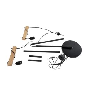 GloboStar® MINDELO 02034 Μοντέρνο Επιδαπέδιο Φωτιστικό Μονόφωτο 2 x E27 AC220-240V IP20 – Μ40 x Π24 x Υ175cm – Μαύρο Μεταλλικό Σώμα με Μπεζ Ξύλινη Βάση – 5 Χρόνια Εγγύηση