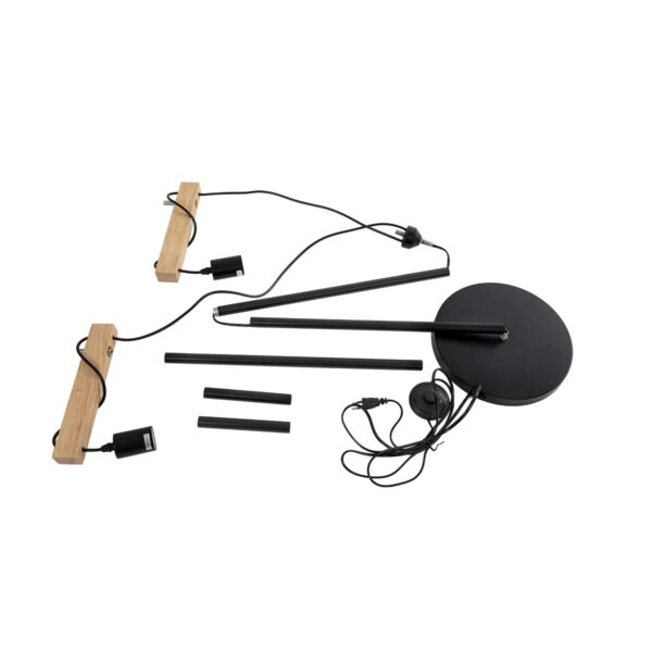 GloboStar® MINDELO 02034 Μοντέρνο Επιδαπέδιο Φωτιστικό Μονόφωτο 2 x E27 AC220-240V IP20 – Μ40 x Π24 x Υ175cm – Μαύρο Μεταλλικό Σώμα με Μπεζ Ξύλινη Βάση – 5 Χρόνια Εγγύηση