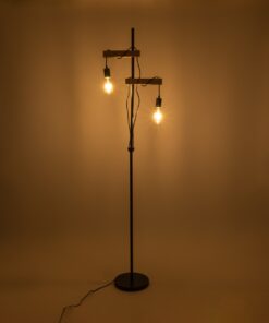 GloboStar® MINDELO 02034 Μοντέρνο Επιδαπέδιο Φωτιστικό Μονόφωτο 2 x E27 AC220-240V IP20 – Μ40 x Π24 x Υ175cm – Μαύρο Μεταλλικό Σώμα με Μπεζ Ξύλινη Βάση – 5 Χρόνια Εγγύηση