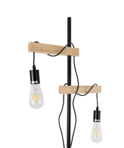 GloboStar® MINDELO 02034 Μοντέρνο Επιδαπέδιο Φωτιστικό Μονόφωτο 2 x E27 AC220-240V IP20 – Μ40 x Π24 x Υ175cm – Μαύρο Μεταλλικό Σώμα με Μπεζ Ξύλινη Βάση – 5 Χρόνια Εγγύηση