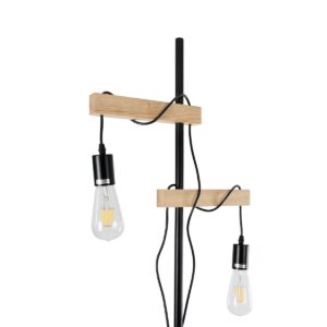 GloboStar® MINDELO 02034 Μοντέρνο Επιδαπέδιο Φωτιστικό Μονόφωτο 2 x E27 AC220-240V IP20 – Μ40 x Π24 x Υ175cm – Μαύρο Μεταλλικό Σώμα με Μπεζ Ξύλινη Βάση – 5 Χρόνια Εγγύηση