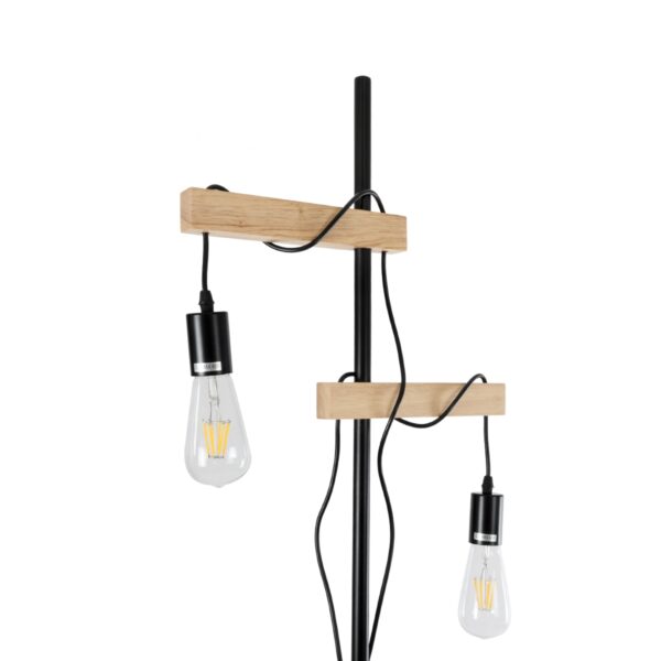 GloboStar® MINDELO 02034 Μοντέρνο Επιδαπέδιο Φωτιστικό Μονόφωτο 2 x E27 AC220-240V IP20 – Μ40 x Π24 x Υ175cm – Μαύρο Μεταλλικό Σώμα με Μπεζ Ξύλινη Βάση – 5 Χρόνια Εγγύηση