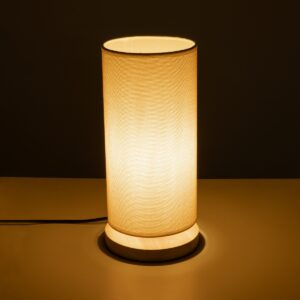 GloboStar® VALVERDE 02040 Μοντέρνο Επιτραπέζιο Φωτιστικό Μονόφωτο 1 x E27 AC220-240V IP20 – Φ15 x Υ30cm – Μπεζ Ξύλινη Βάση με Μπεζ ΠλεκτόΚαπέλο – 5 Χρόνια Εγγύηση