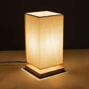 GloboStar® ARUBA 02041 Μοντέρνο Επιτραπέζιο Φωτιστικό Μονόφωτο 1 x E27 AC220-240V IP20 – Μ15 x Π15 x Υ30cm – Μπεζ Ξύλινη Βάση με Μπεζ ΠλεκτόΚαπέλο – 5 Χρόνια Εγγύηση