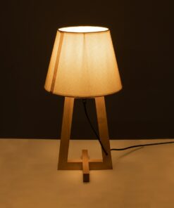 GloboStar® TAKIKO 02042 Μοντέρνο Επιτραπέζιο Φωτιστικό Μονόφωτο 1 x E27 AC220-240V IP20 – Φ25 x Υ48cm – Μπεζ Ξύλινη Βάση & Μπεζ Πλεκτό Καπέλο – 5 Χρόνια Εγγύηση