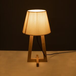 GloboStar® TAKIKO 02042 Μοντέρνο Επιτραπέζιο Φωτιστικό Μονόφωτο 1 x E27 AC220-240V IP20 – Φ25 x Υ48cm – Μπεζ Ξύλινη Βάση & Μπεζ Πλεκτό Καπέλο – 5 Χρόνια Εγγύηση