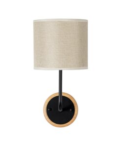 GloboStar® MANU 02043 Μοντέρνο Φωτιστικό Τοίχου – Απλίκα 1 x E27 AC 220-240V – Μ18 x Π20 x Υ37cm – Μαύρο Μεταλλικό με Μπεζ Ξύλινο Σώμα & Μπεζ Πλεκτό Καπέλο – 5 Χρόνια Εγγύηση