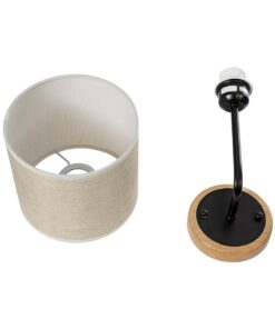 GloboStar® MANU 02043 Μοντέρνο Φωτιστικό Τοίχου – Απλίκα 1 x E27 AC 220-240V – Μ18 x Π20 x Υ37cm – Μαύρο Μεταλλικό με Μπεζ Ξύλινο Σώμα & Μπεζ Πλεκτό Καπέλο – 5 Χρόνια Εγγύηση