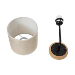 GloboStar® MANU 02043 Μοντέρνο Φωτιστικό Τοίχου – Απλίκα 1 x E27 AC 220-240V – Μ18 x Π20 x Υ37cm – Μαύρο Μεταλλικό με Μπεζ Ξύλινο Σώμα & Μπεζ Πλεκτό Καπέλο – 5 Χρόνια Εγγύηση