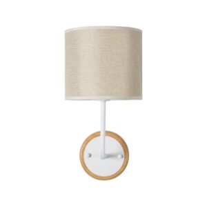 GloboStar® MANU 02043 Μοντέρνο Φωτιστικό Τοίχου – Απλίκα 1 x E27 AC 220-240V – Μ18 x Π20 x Υ37cm – Μαύρο Μεταλλικό με Μπεζ Ξύλινο Σώμα & Μπεζ Πλεκτό Καπέλο – 5 Χρόνια Εγγύηση