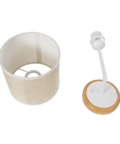 GloboStar® MANU 02044 Μοντέρνο Φωτιστικό Τοίχου – Απλίκα 1 x E27 AC 220-240V – Μ18 x Π20 x Υ37cm – Λευκό Μεταλλικό με Μπεζ Ξύλινο Σώμα & Μπεζ Πλεκτό Καπέλο – 5 Χρόνια Εγγύηση