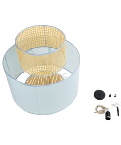 GloboStar® SAIGE 02045 Boho Κρεμαστό Φωτιστικό Οροφής Μονόφωτο 1 x E27 AC220-240V IP20 – Φ50 x Υ60cm – Μπεζ με Γαλάζιο Ξύλινο Μπαμπού Πλέγμα – 5 Χρόνια Εγγύηση