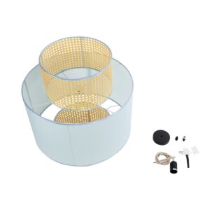 GloboStar® SAIGE 02045 Boho Κρεμαστό Φωτιστικό Οροφής Μονόφωτο 1 x E27 AC220-240V IP20 – Φ50 x Υ60cm – Μπεζ με Γαλάζιο Ξύλινο Μπαμπού Πλέγμα – 5 Χρόνια Εγγύηση