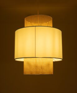 GloboStar® SAIGE 02045 Boho Κρεμαστό Φωτιστικό Οροφής Μονόφωτο 1 x E27 AC220-240V IP20 – Φ50 x Υ60cm – Μπεζ με Γαλάζιο Ξύλινο Μπαμπού Πλέγμα – 5 Χρόνια Εγγύηση