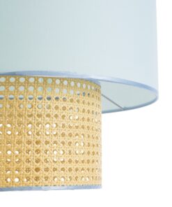 GloboStar® SAIGE 02045 Boho Κρεμαστό Φωτιστικό Οροφής Μονόφωτο 1 x E27 AC220-240V IP20 – Φ50 x Υ60cm – Μπεζ με Γαλάζιο Ξύλινο Μπαμπού Πλέγμα – 5 Χρόνια Εγγύηση