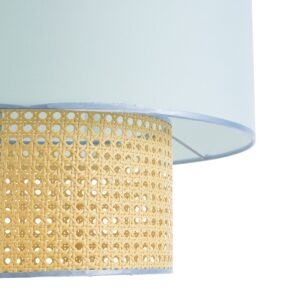 GloboStar® SAIGE 02045 Boho Κρεμαστό Φωτιστικό Οροφής Μονόφωτο 1 x E27 AC220-240V IP20 – Φ50 x Υ60cm – Μπεζ με Γαλάζιο Ξύλινο Μπαμπού Πλέγμα – 5 Χρόνια Εγγύηση