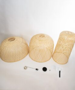 GloboStar® HIROKA 02046 Boho Κρεμαστό Φωτιστικό Οροφής Μονόφωτο 1 x E27 AC220-240V IP20 – Φ100 x Υ110cm – Μπεζ Ξύλινο Μπαμπού Πλέγμα Καμπάνα – 5 Χρόνια Εγγύηση