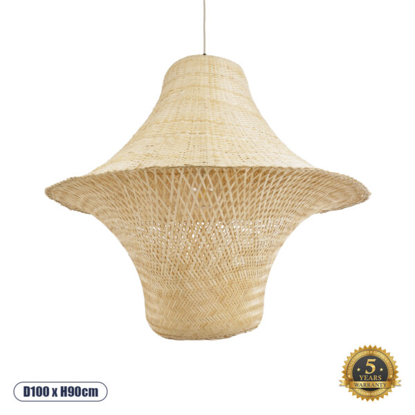 GloboStar® JUNIPER 02047 Boho Κρεμαστό Φωτιστικό Οροφής Μονόφωτο 1 x E27 AC220-240V IP20 - Φ100 x Υ90cm - Μπεζ Ξύλινο Μπαμπού Πλέγμα Καμπάνα - 5 Χρόνια Εγγύηση