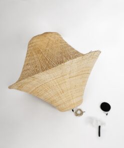 GloboStar® JUNIPER 02047 Boho Κρεμαστό Φωτιστικό Οροφής Μονόφωτο 1 x E27 AC220-240V IP20 – Φ100 x Υ90cm – Μπεζ Ξύλινο Μπαμπού Πλέγμα Καμπάνα – 5 Χρόνια Εγγύηση