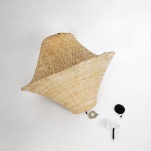 GloboStar® JUNIPER 02047 Boho Κρεμαστό Φωτιστικό Οροφής Μονόφωτο 1 x E27 AC220-240V IP20 – Φ100 x Υ90cm – Μπεζ Ξύλινο Μπαμπού Πλέγμα Καμπάνα – 5 Χρόνια Εγγύηση