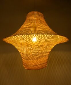 GloboStar® JUNIPER 02047 Boho Κρεμαστό Φωτιστικό Οροφής Μονόφωτο 1 x E27 AC220-240V IP20 – Φ100 x Υ90cm – Μπεζ Ξύλινο Μπαμπού Πλέγμα Καμπάνα – 5 Χρόνια Εγγύηση