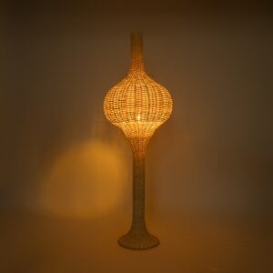 GloboStar® ALADDIN 02050 Boho Επιδαπέδιο Φωτιστικό Μονόφωτο 1 x E27 AC220-240V IP20 – Φ40 x Υ120cm – Μπεζ Μπαμπού Πλέγμα – 5 Χρόνια Εγγύηση