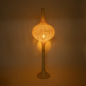 GloboStar® ALADDIN 02051 Boho Επιδαπέδιο Φωτιστικό Μονόφωτο 1 x E27 AC220-240V IP20 – Φ50 x Υ150cm – Μπεζ Μπαμπού Πλέγμα – 5 Χρόνια Εγγύηση