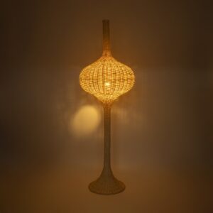 GloboStar® ALADDIN 02052 Boho Επιδαπέδιο Φωτιστικό Μονόφωτο 1 x E27 AC220-240V IP20 – Φ60 x Υ180cm – Μπεζ Μπαμπού Πλέγμα – 5 Χρόνια Εγγύηση