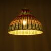 GloboStar® CABALLEROS 02053 Boho Κρεμαστό Φωτιστικό Οροφής Μονόφωτο 1 x E27 AC220-240V IP20 – Φ40 x Υ27cm – Πράσινο με Κίτρινο και Μπεζ με Κόκκινο Ξύλινο Μπαμπού Πλέγμα Καμπάνα – 5 Χρόνια Εγγύηση