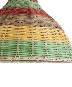 GloboStar® CABALLEROS 02053 Boho Κρεμαστό Φωτιστικό Οροφής Μονόφωτο 1 x E27 AC220-240V IP20 – Φ40 x Υ27cm – Πράσινο με Κίτρινο και Μπεζ με Κόκκινο Ξύλινο Μπαμπού Πλέγμα Καμπάνα – 5 Χρόνια Εγγύηση