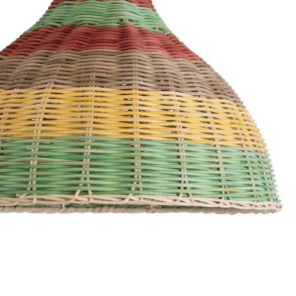GloboStar® CABALLEROS 02053 Boho Κρεμαστό Φωτιστικό Οροφής Μονόφωτο 1 x E27 AC220-240V IP20 – Φ40 x Υ27cm – Πράσινο με Κίτρινο και Μπεζ με Κόκκινο Ξύλινο Μπαμπού Πλέγμα Καμπάνα – 5 Χρόνια Εγγύηση