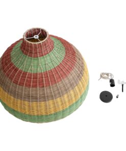 GloboStar® CABALLEROS 02054 Boho Κρεμαστό Φωτιστικό Οροφής Μονόφωτο 1 x E27 AC220-240V IP20 – Φ70 x Υ48cm – Πράσινο με Κίτρινο και Μπεζ με Κόκκινο Ξύλινο Μπαμπού Πλέγμα Καμπάνα – 5 Χρόνια Εγγύηση