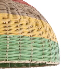 GloboStar® CABALLEROS 02054 Boho Κρεμαστό Φωτιστικό Οροφής Μονόφωτο 1 x E27 AC220-240V IP20 – Φ70 x Υ48cm – Πράσινο με Κίτρινο και Μπεζ με Κόκκινο Ξύλινο Μπαμπού Πλέγμα Καμπάνα – 5 Χρόνια Εγγύηση