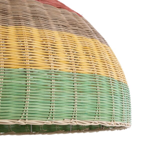 GloboStar® CABALLEROS 02054 Boho Κρεμαστό Φωτιστικό Οροφής Μονόφωτο 1 x E27 AC220-240V IP20 – Φ70 x Υ48cm – Πράσινο με Κίτρινο και Μπεζ με Κόκκινο Ξύλινο Μπαμπού Πλέγμα Καμπάνα – 5 Χρόνια Εγγύηση